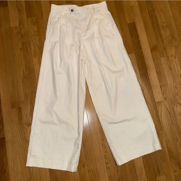 BANANA REPUBLIC LINEN-BLEND WIDE-LEG PANT NWOT. SIZE 8. CREAM/OFF-WHITE COLOR. - Picture 2 of 7